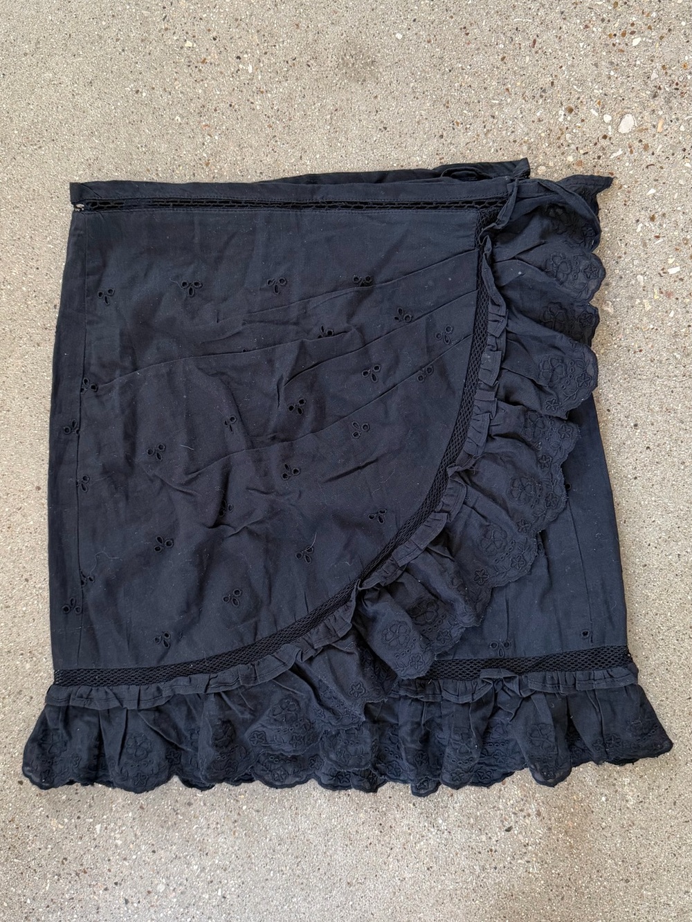 Urban Outfitters Black Eyelet Ruffle Wrap Mini Skirt